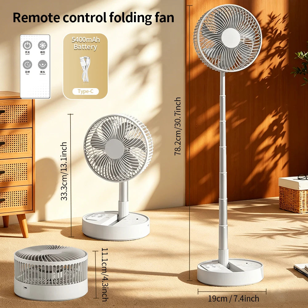USB Foldable Portable Fan Remote with 8inch 4 Speeds ＆ Timing, Battery Mini Floor Fan for Bedroom Indoor Outdoor Table Fan