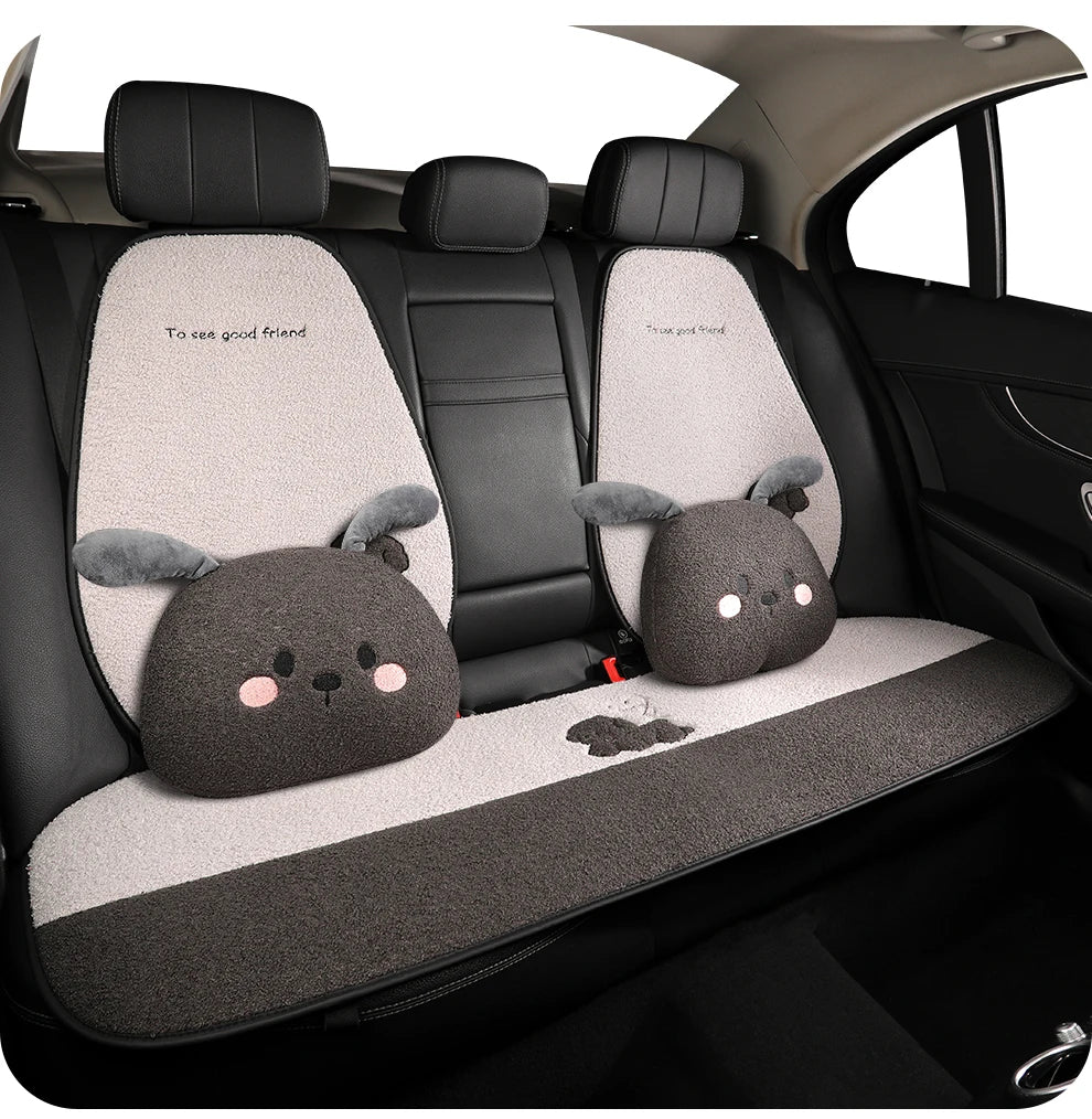 Funny Puppy Car Seat Cover 2025 New Autumn Fleece Fabric PU Leather Warm Comfortable Quick Installation Fits Most Cars