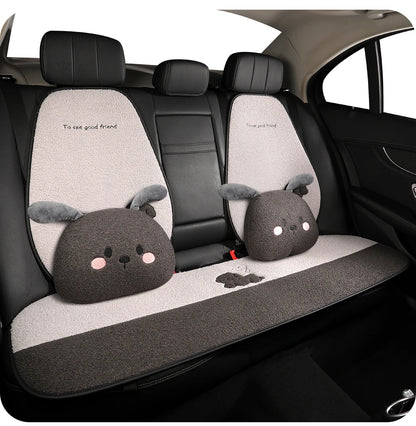 Funny Puppy Car Seat Cover 2025 New Autumn Fleece Fabric PU Leather Warm Comfortable Quick Installation Fits Most Cars