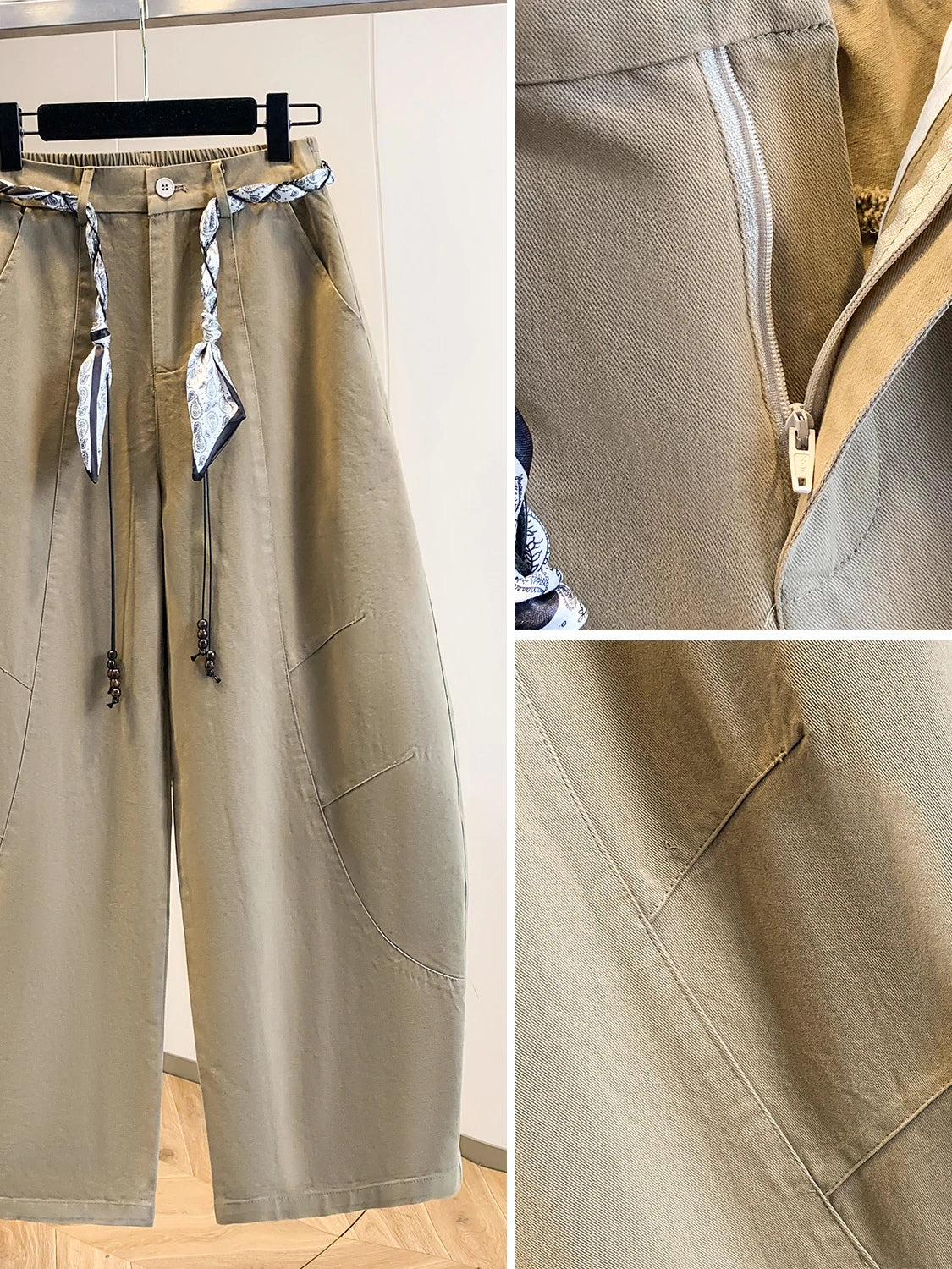 High Waist Loose Fit Casual Pants Autumn Winter plus Size Women's Fashion Slimming Wide Leg Trousers Scarf Belted Back Elastic
