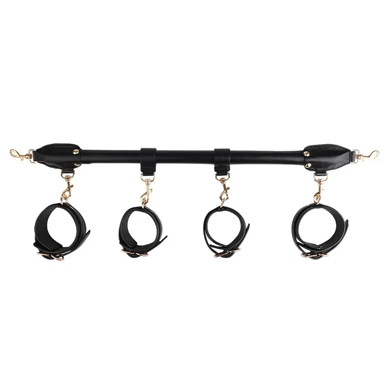 Leather SM Bondage Restraint Tool Sex Handcuffs Couple Fixed Position Conditioning Rod With Foot Cuff Male Female Adult Products