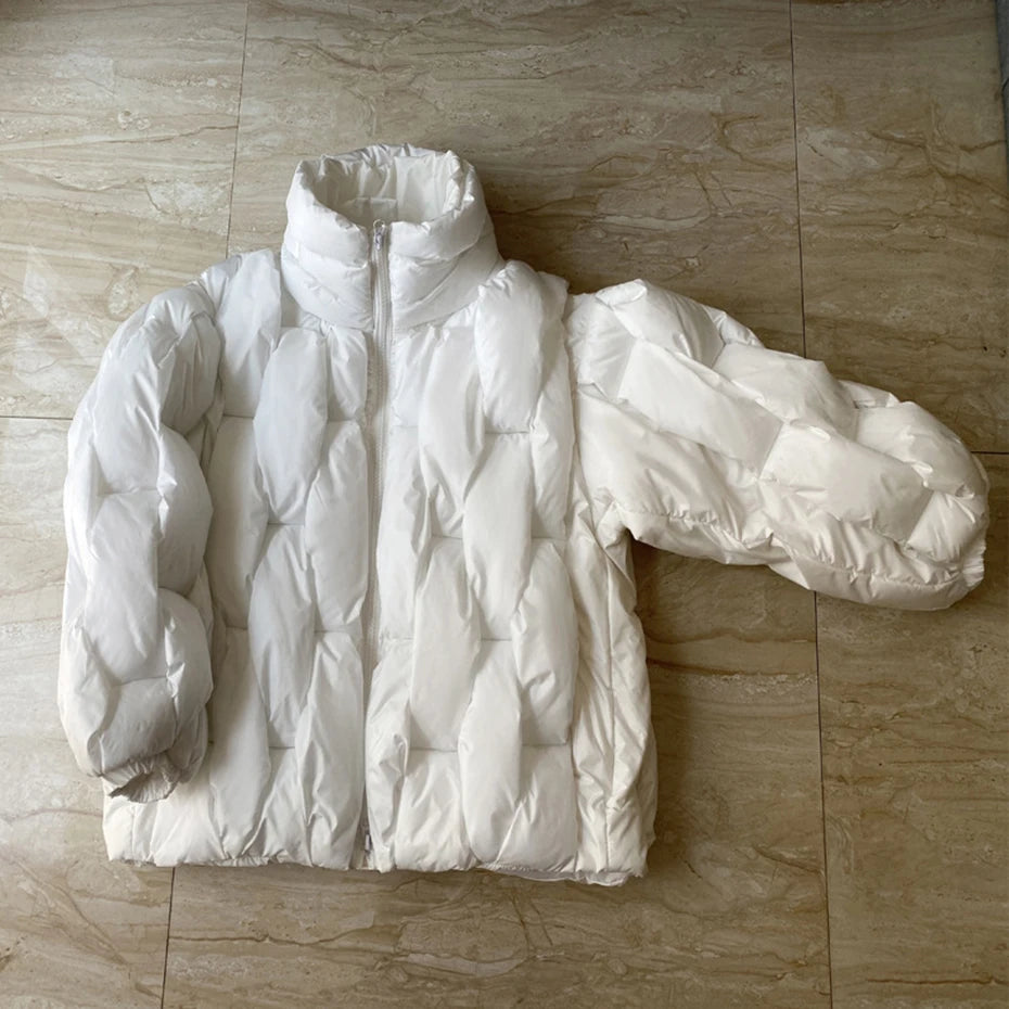 Winter Parkas Padded Jacket Men Fashion Luxury Designer Square Weave High Collar Warm Coat Man Black Loose Puffer Bubble Jacket