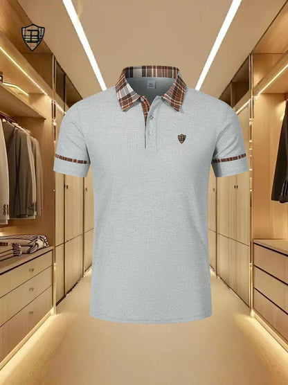 Luxury brand polo shirt summer short sleeved shield printed men's new striped lapel casual comfortable breathable T-shirt top