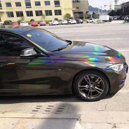 Gloss Holographic Chrome Vinyl Wrap Rainbow Finish Roll DIY Air-Release Adhesive Car Decal Wrapping