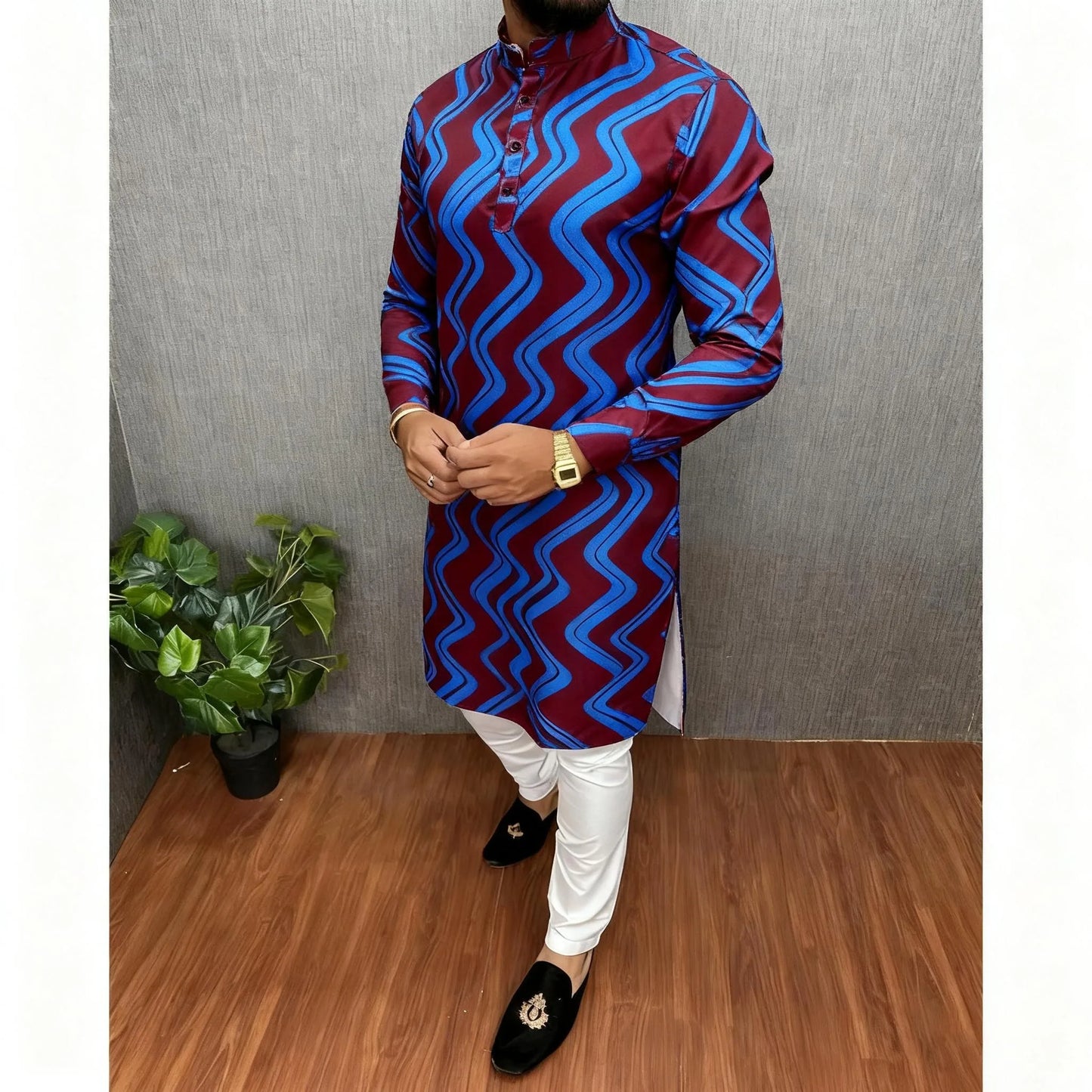 Men Digital Printed Kurta Vardha Regular Mandarin Collar Long Suitable Middle Eastern Tenue Marocaine Homme Men Muslim Clothing