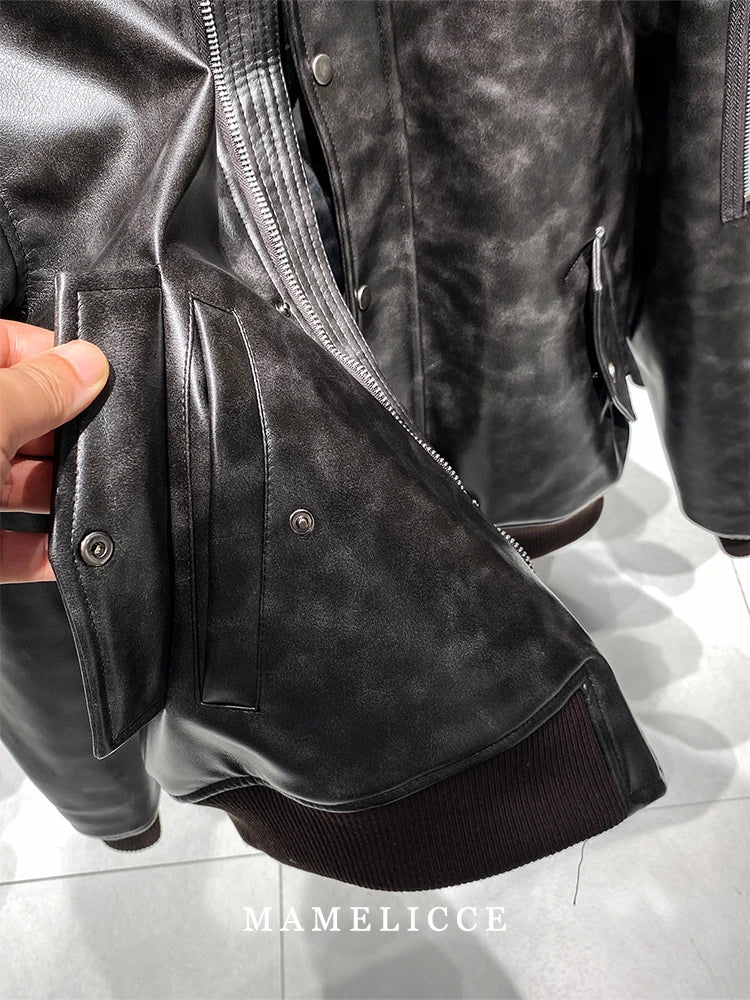 MAMELICCE Original design Removable fur collar jacket Thickened Casual coat Men's clothing Vintage leather jackets overcoats