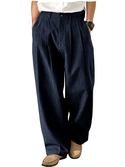 Men's Loose Pleated Wide Leg Pants Breathable Linen Blend Trousers Casual Business Suit Pants Summer Streetwear Daily Wear