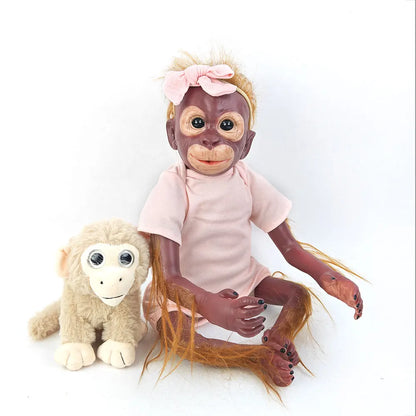 55CM Half Glue Cute Reborn Monkey Doll Cloth Body Pasted Mohair Children Girl Toddler DIY Dressing Up Toy Birthday Gift