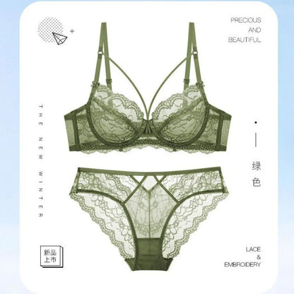 Sexy French Lace Bra Set, Minimizer for Large Bust Sheer See Through, Pure Desire Lingerie with Cutout, All Seasons Bestseller