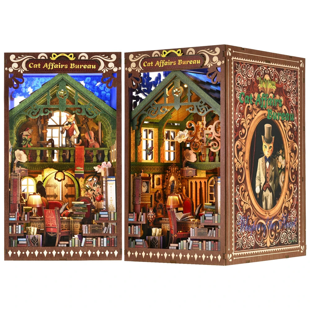 Book Nook Kit The Cat Returns DIY Wooden Puzzle Hayao Miyazaki Bookshelf Dollhouse Model Bookend Building Home Decoration