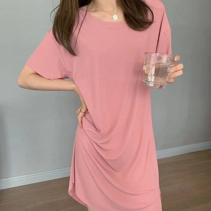 Summer 2025 Ice Silk Loose Fit Short Sleeve round Neck Two Piece Set for Middle-Aged And Elderly Casual Style Comfortable Wear