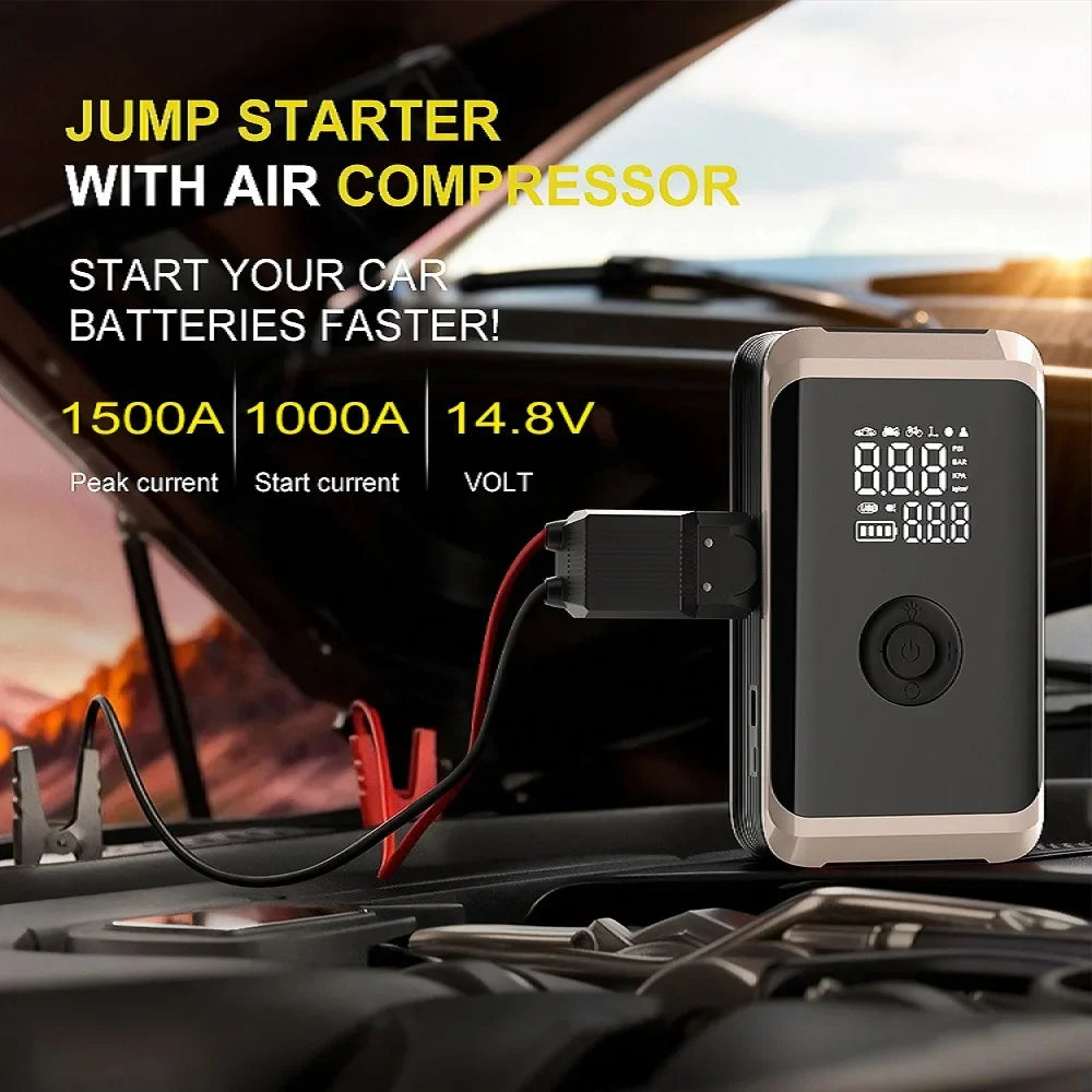 YIJU All-in-One Car Jump Starter with Air Compressor, 150PSI Tire Inflator, Portable Power Bank & Battery Booster
