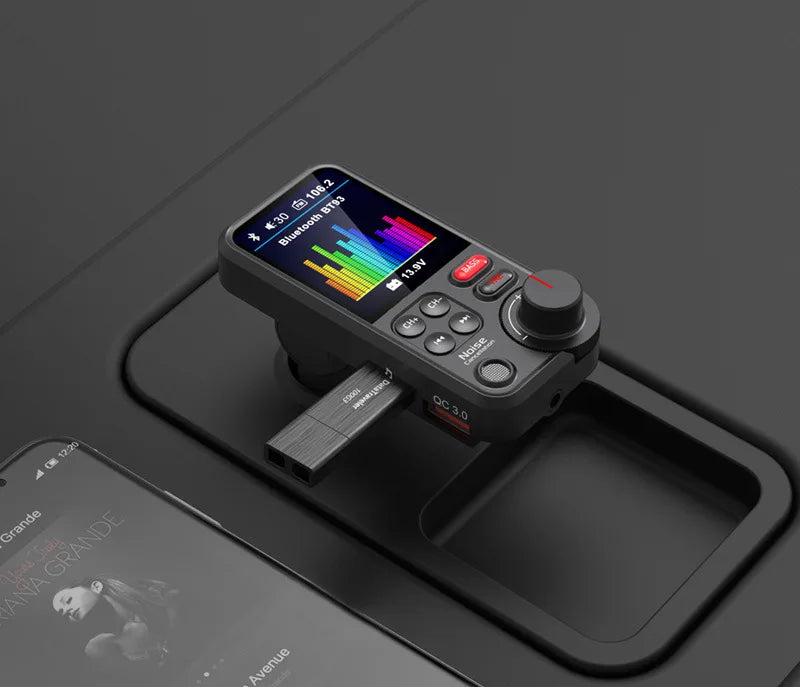 Bluetooth-compatible Car Wireless FM Transmitter Radio Adapter Fast Charging Treble Bass Sound Music Car MP3 Player Aux QC3.0