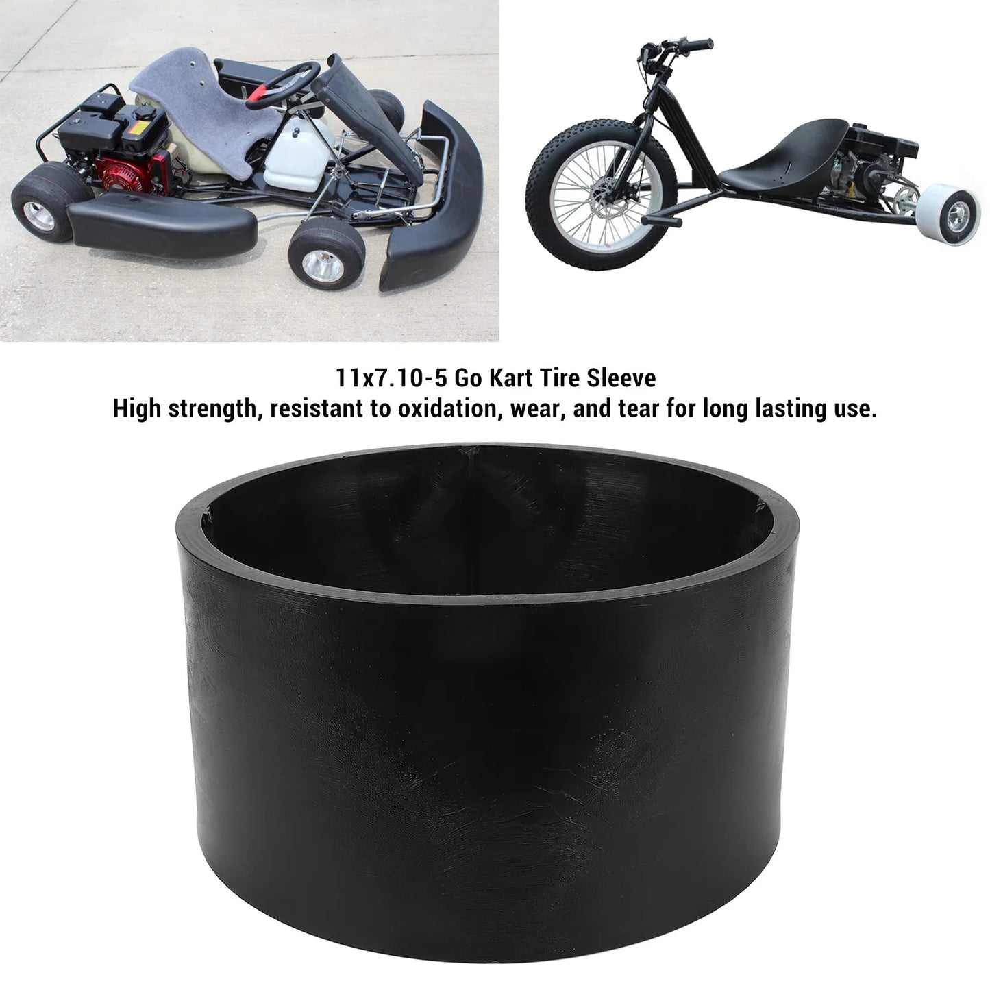 Go Kart Tire Sleeve Less Traction Go Kart Plastic Tire Sleeve 11x7.10-5 Easy Installation 12mm Thick for Drifting Scooter