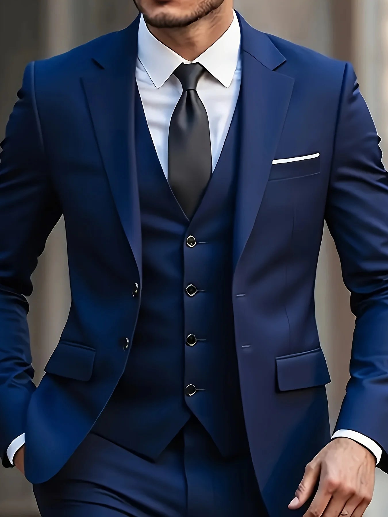 Men's Navy Blue Slim Fit Blazer,Single-Breasted Business Suit Jacket,Formal Wedding & Office Wear (Blazer Only, No Vest)