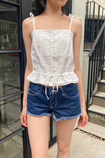 Brandy Melville Pure Cotton Three-Button Base Layer Vest Sweet Style V-Neck Sleeveless Tank Top for Women Spring Summer