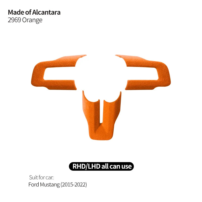 Made of Alcantara For Mustang Steering Wheel Panel Decorative Strips Trim Frame Sticker Car Premium Interior Tuning Accessories