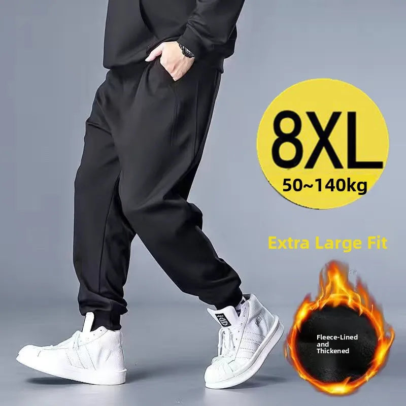 Men's Winter Thickened Fleece Lined Loose Elastic Cuffed Sports Pants plus Size Casual Work Trousers Harajuku Style Long Pants