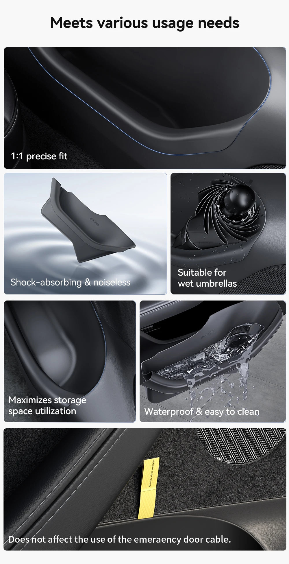 YZ For Tesla Model 3/Y/YL Highland Juniper Car Door Side Storage Box Front Rear Side TPE Door Storage Organizer Tray Accessories