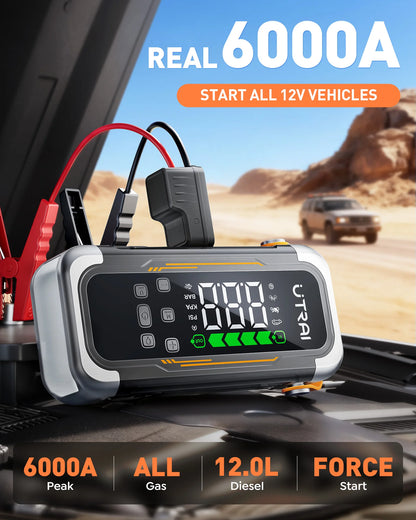 UTRAI 5 in 1 6000A Car Jump Starter 150PSI Air Pump PD30W Power Bank High-speed Airflow Dualmode For kayakingCar Battery Booster