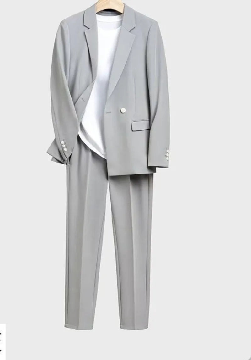 Trendy Korean Style Men Blazer Suit Set Loose Casual Spring Autumn New Cool Stylish Outfit