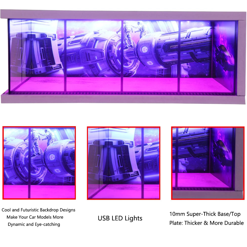 1/64 Scale Car Miniatures Garage Scene Model Car Parking Lot Display Box Led Lights Series Parking Simulation Car Models Box