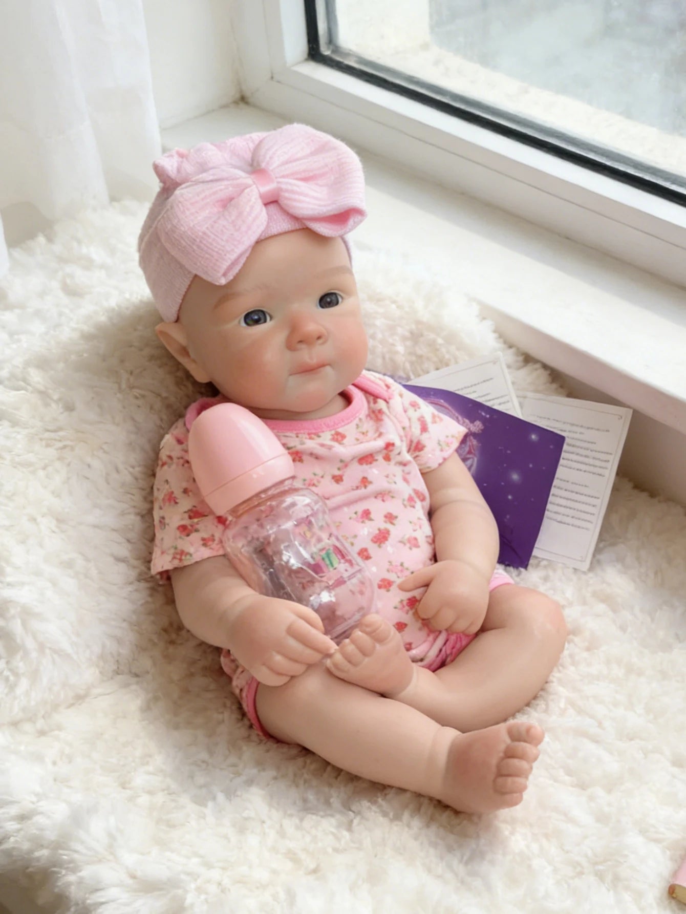 18 Inch Can Open Mouth Silicone Reborn Baby Girl Soft Touch Simulated Doll with 3D Painting Visible Veins Birthday/Holiday Gift