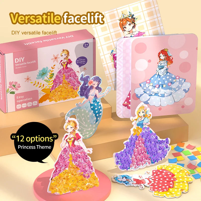 Poke Fun Dream Princess Girl Creative Handmade DIY Dressing Sticker Toy for Parent-Child Crafting
