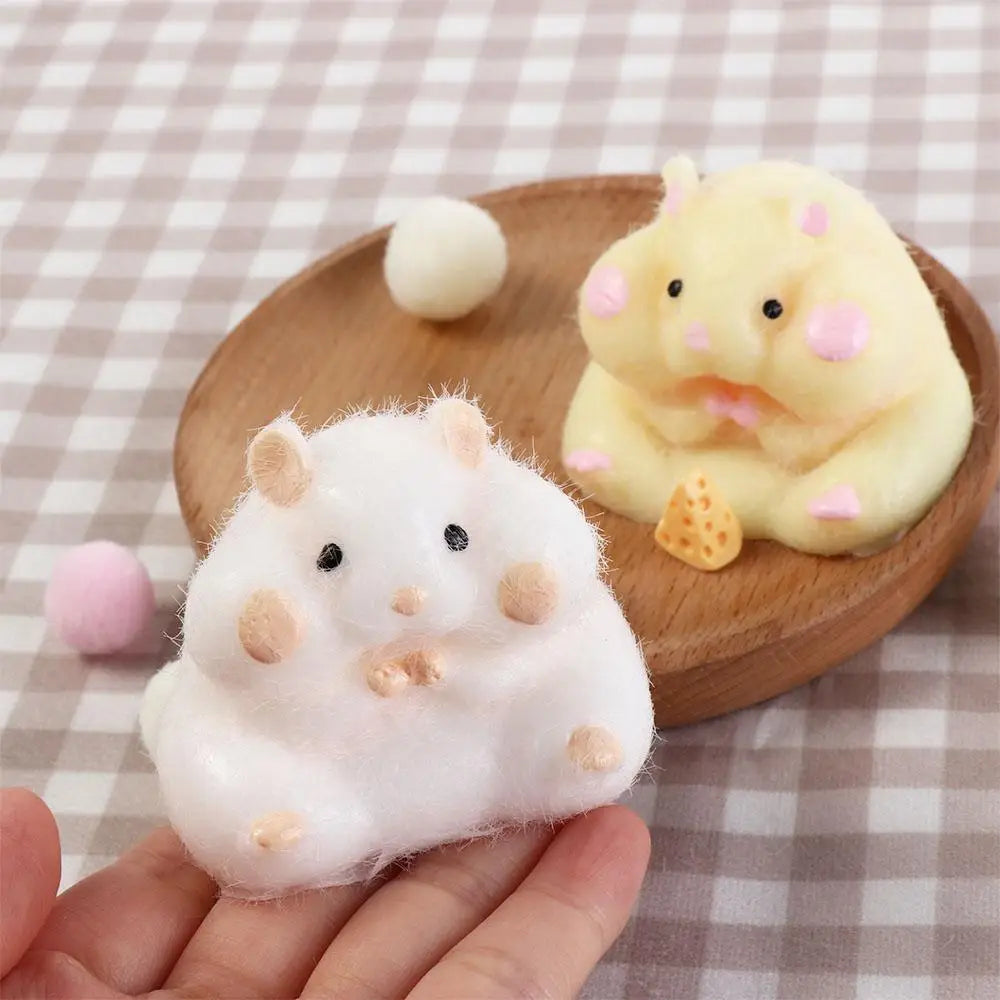 Lovely Hamster Squishy Toy Soft Mochi Squeeze Toy Fuzzy Cute Hamster Handmade Fidget Toy Stress Relief Toy Gift for Kids Adult