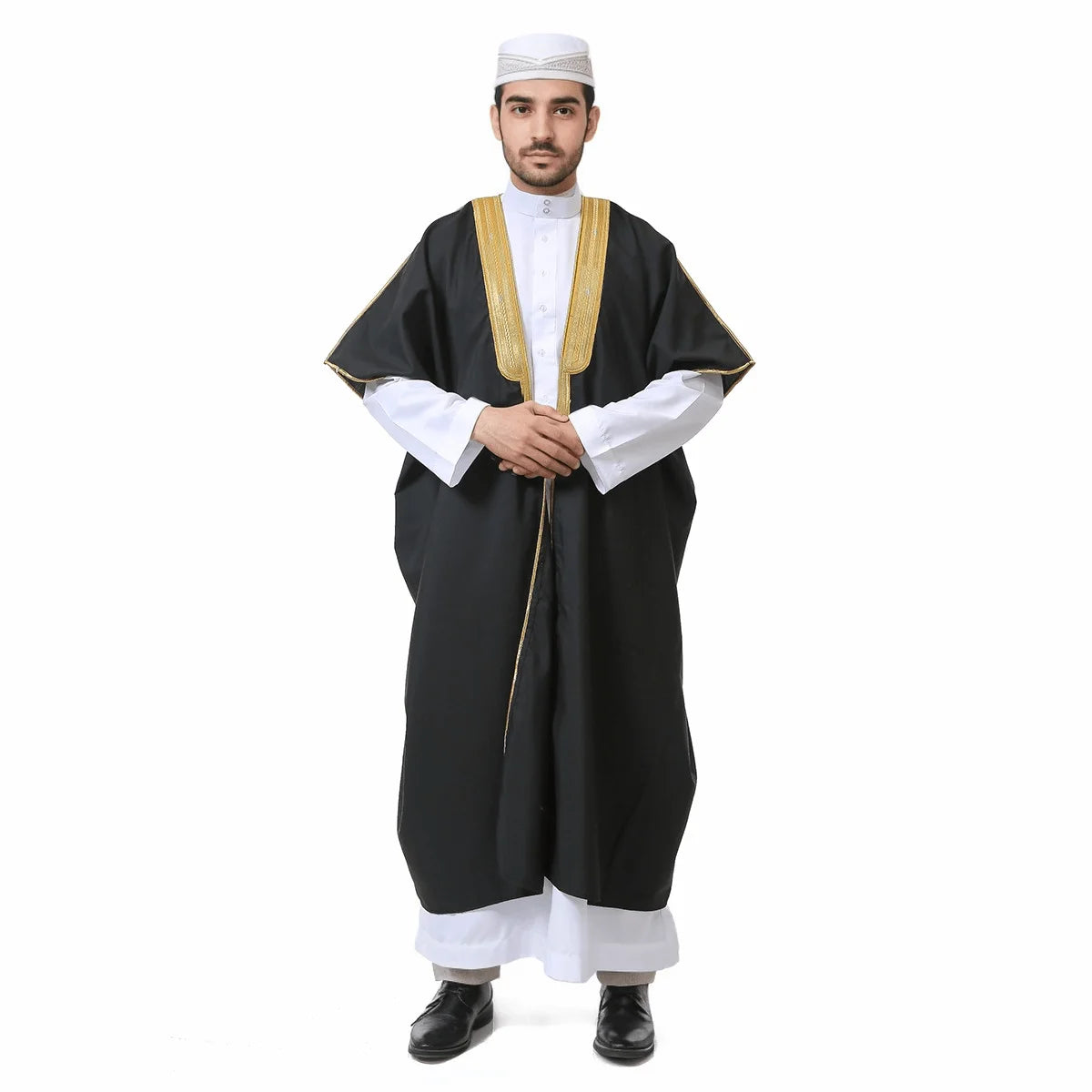 Muslim for Men Kaftan Robe Ramadan Arab Prayer Dress Open Front Embroidered Cardigan Islam Dubai Kimono