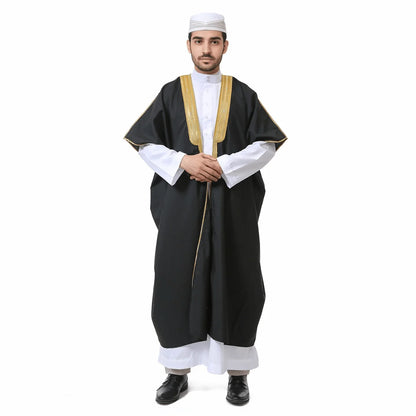 Muslim for Men Kaftan Robe Ramadan Arab Prayer Dress Open Front Embroidered Cardigan Islam Dubai Kimono