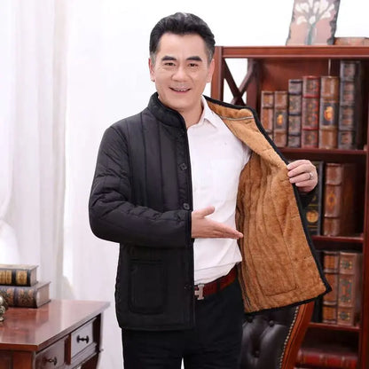 Thickened Fleece Lined Stand Collar Cotton Jacket Dad Style Warm Inner  for Middle Aged And Elderly Men's Clothing