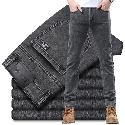Spring Summer Stretch Pencil Cargo Jeans Gray Men High Street Casual Denim Trousers Fashion Straight Little Feet Men's Pants Man
