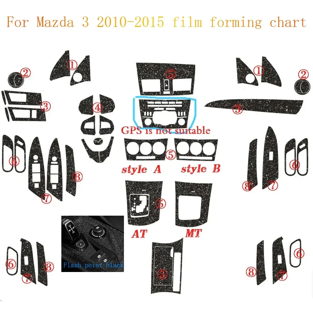 For Mazda 3 2010-2015 Interior Central Control Panel Door Handle Carbon Fiber Stickers Decals Car styling Accessorie