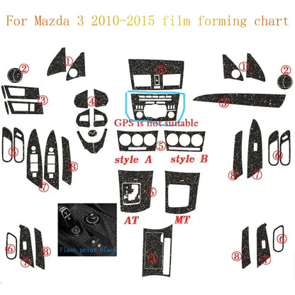 For Mazda 3 2010-2015 Interior Central Control Panel Door Handle Carbon Fiber Stickers Decals Car styling Accessorie