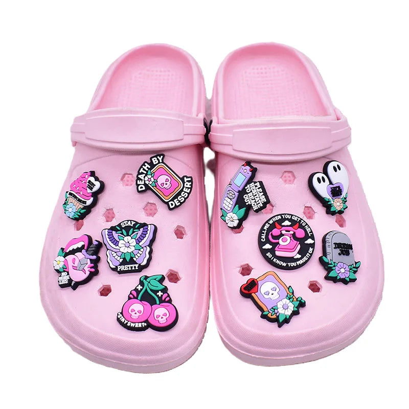 4-100pcs Halloween Pink Ghost Classic PVC Shoes Charm Alligator Charm Accessories Fit Bracelet Boys Girl Xmas party gifts