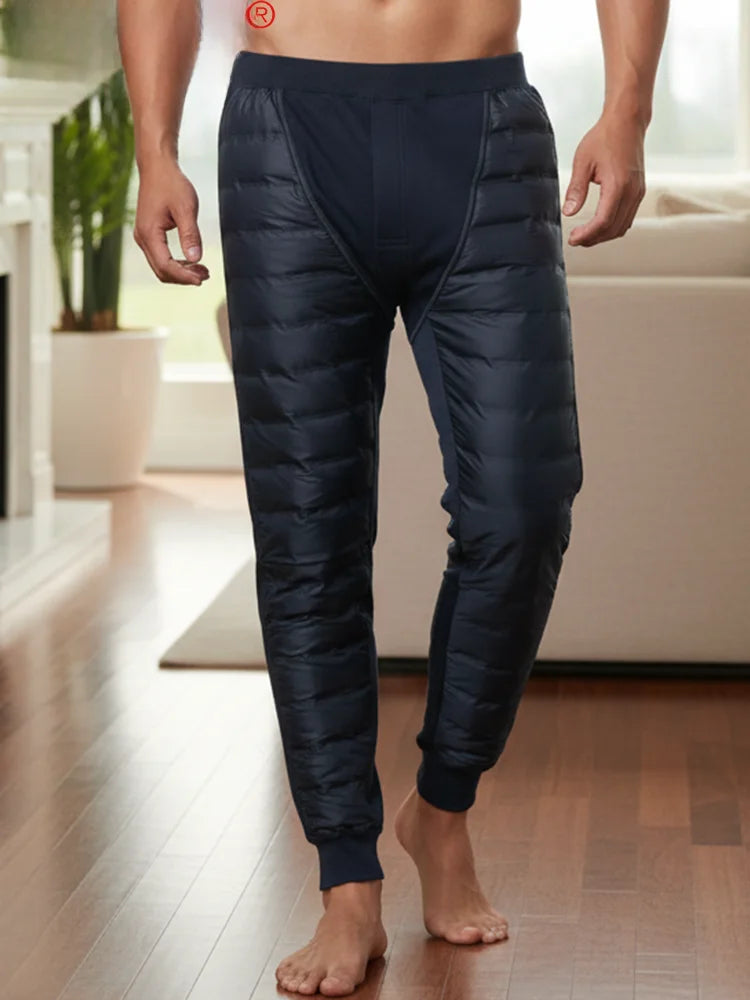 Hengyuanxiang Men's down Pants Thickened Duck down Slim Fit Inner Wear Warm Knee-Padded Long Pants Business Casual Style