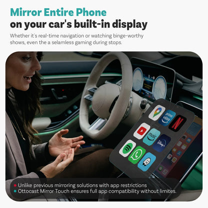 Ottocast Mirror Touch Wireless CarPlay Adapter Bi-Directional Control Dongle for iOS & Android Video Box For Benz Audi Toyota VW