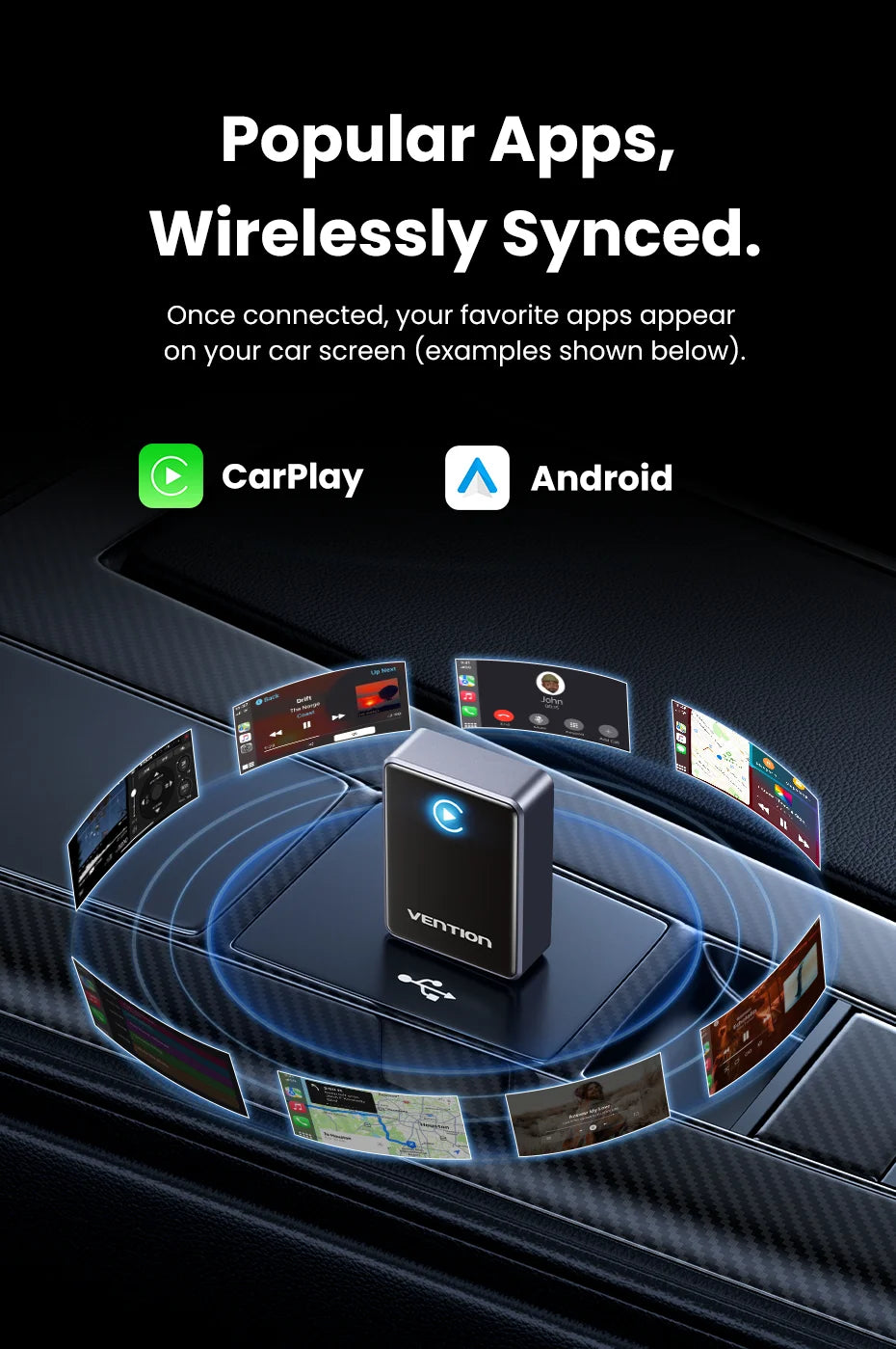 Vention 2in1 Wireless CarPlay Adapter Android Auto For OEM Car Plug and Play AI Smart Box WiFi Bluetooth Auto Connection