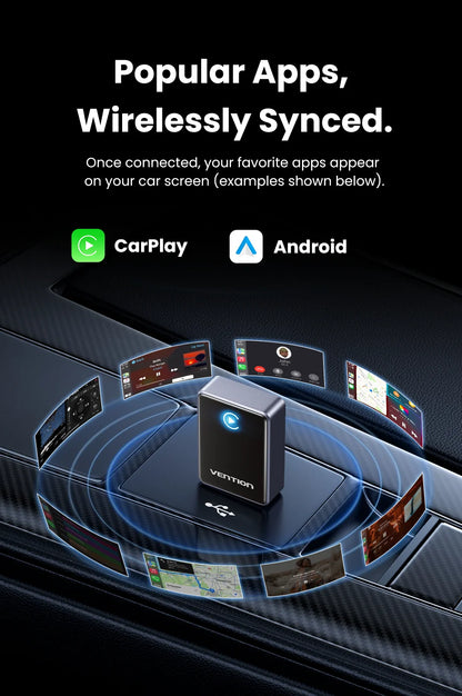 Vention 2in1 Wireless CarPlay Adapter Android Auto For OEM Car Plug and Play AI Smart Box WiFi Bluetooth Auto Connection