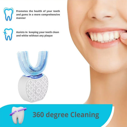 U-shaped electric toothbrush with ultrasonic oral cleaner, featuring soft bristles and an adult whitening tool