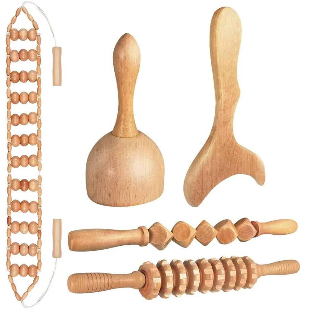 Wood Therapy Massage Tools, Wood Lymphatic Drainage Massage Tools Set for Body Sculpting, Maderoterapia Kit for Anticellulite