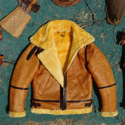 Rare Amber Caramel Color Top-Grain Lambskin Leather Integrated Leather Jacket B6 Style Flight Jacket Warm and Cold-Resistant 5XL