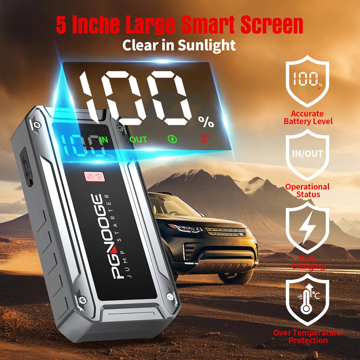 PGNOOGE 6000A 26800mAh Car Jump Starter, Car Battery Jump Starter, 12V Battery Booster Jump Starter, Portable Battery For Cars