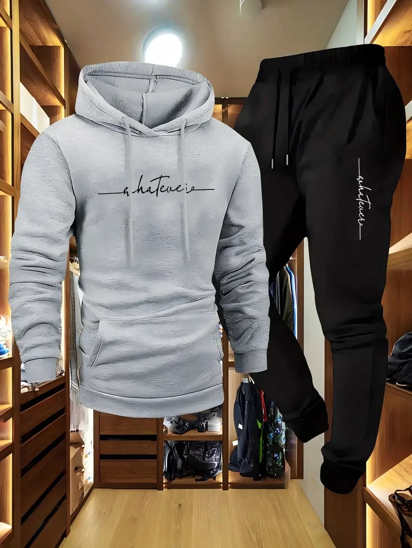 2-Piece Fleece Tracksuit for Men Thick Hoodies and Pants Warm Sportswear Suit Hip Hop Trend Clothing Winter and Fall