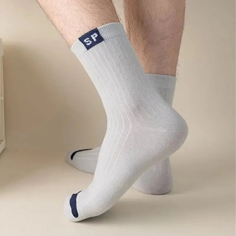 5 Pairs Premium Thickened Business Seasonal Versatile Stylish Mid-calf Socks for Men Anti-odor Mid-calf Athletic Socks