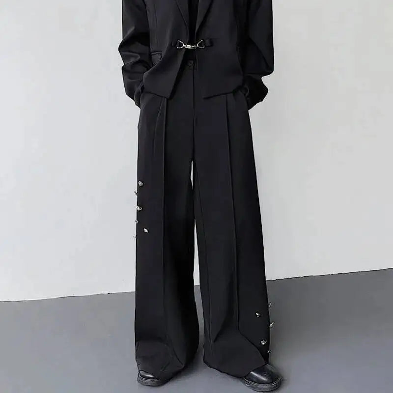 LUZHEN Decorate Elegant Original Fold Design Loose Metal Buckle Straight Trousers Men's 2026 New Handsome Casual Pants JY7587