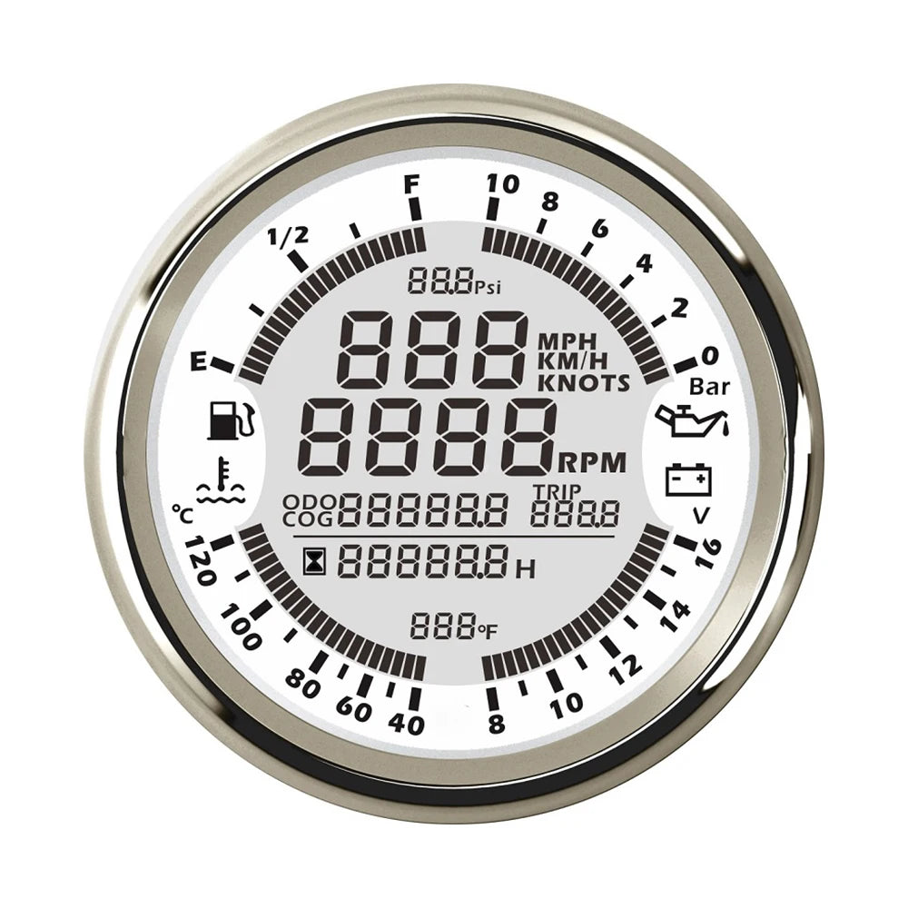 85mm 6 in 1 Car Marine Multi-function GPS Speedometer Tachometer Voltmeter 12V 24V Fuel Level Water Temp Oil Pressure 5Bar 10Bar