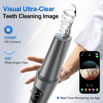 M1 Visible Ultrasonic Teeth Cleaner 5 Modes 500W HD Camera 38KHZ Purple Light Sterilization Electric Tartar Plaque Stain Remover