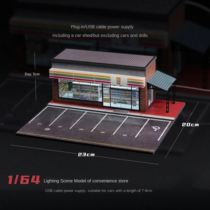 Diorama 1/64 Garage Model City Street Factory Building Scene Parking Lot Model for Die-Cast Car Display Case